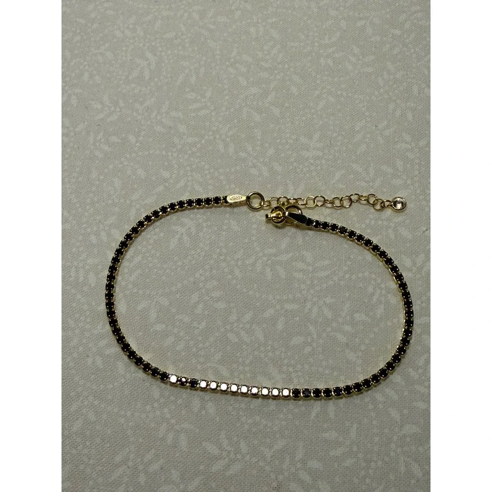 Gold plated Sterling Silver 925 Black Crystal Tennis Bracelet 6.5-7.75 Inch
